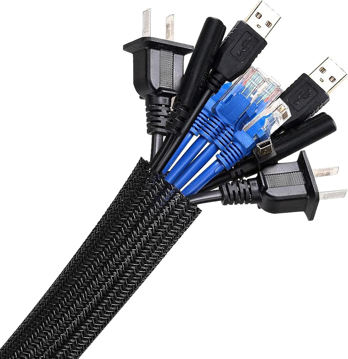 AGPTEK White Cable Management Sleeve, 2 Pack 5ft - 1.2 inch Cord Hider