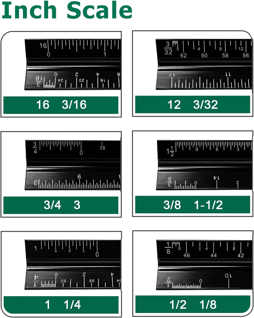 Architectural Scale Ruler 3 Pack Aluminum Triangular Ruler 12 Inch Imperial Metal Scale Ruler for Blueprint Drafting Ruler for Architect, Civil Engineer, Draftsman