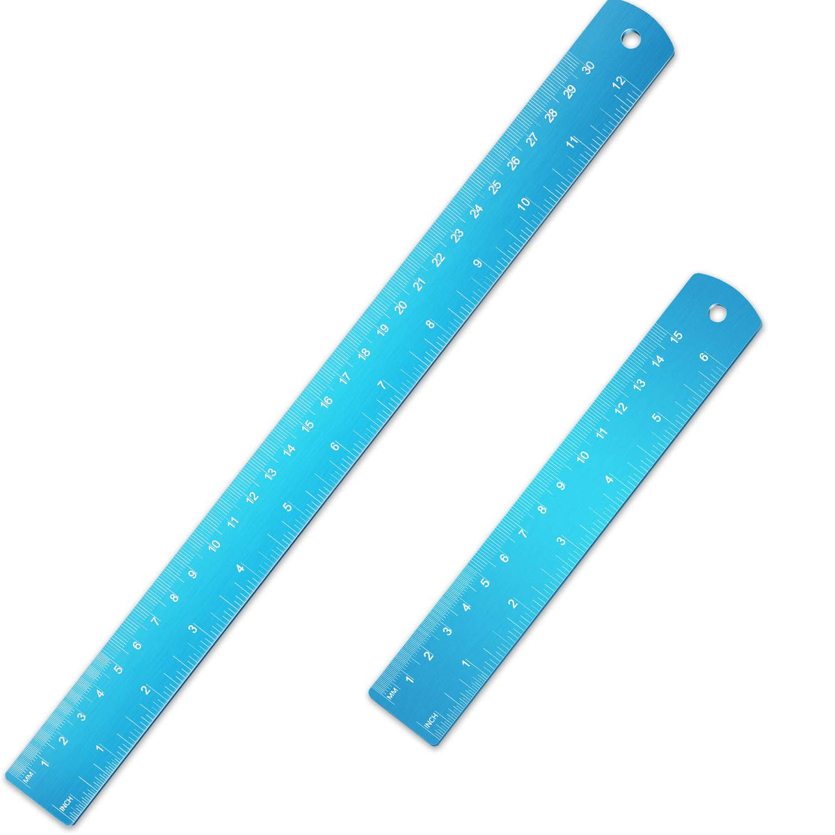 EBOOT 2 Pcs Stainless Steel Rulers Metal, Blue, 12 Inch, 6 Inch Style