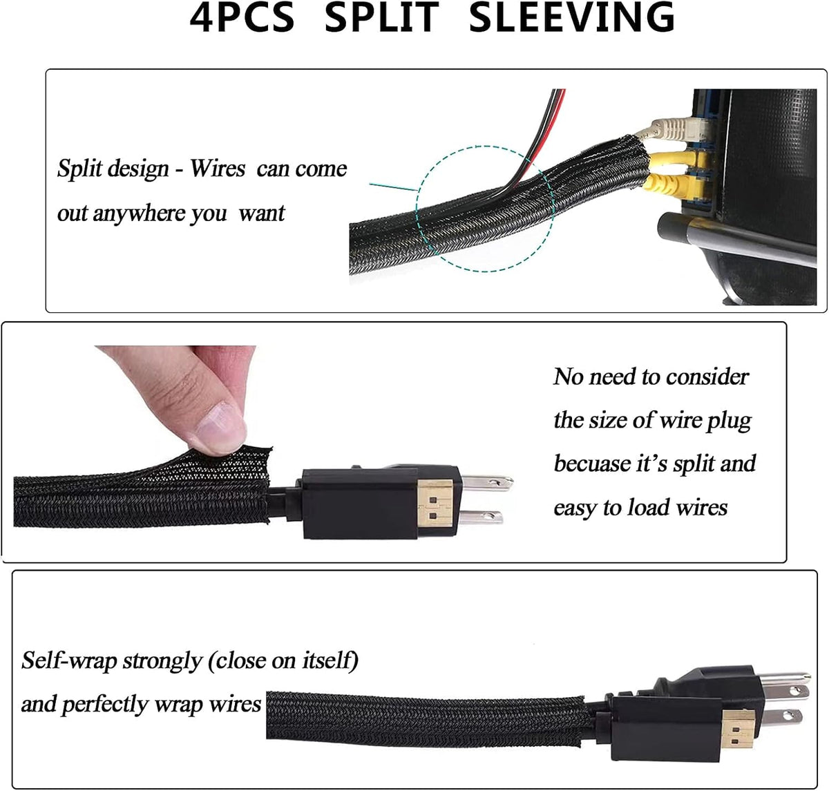 Cord Management Organizer Kit 4 Cable Sleeve split 192PCS Cable Management