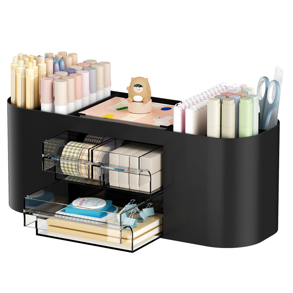 Marbrasse Desk Organizer Pen Holder for Desk with 3 Drawers, Multi-Functional Pencil Holder, Desk Organizers and Accessories with 7 Compartments for Home, School, Classroom(White)