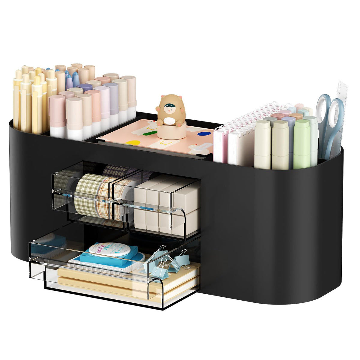 Marbrasse Desk Organizer Pen Holder for Desk with 3 Drawers, Multi-Functional Pencil Holder, Desk Organizers and Accessories with 7 Compartments for Home, School, Classroom(White)