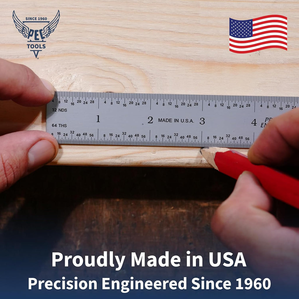 PEC Tools Made in USA 6"/150mm Rigid D/M Metal Ruler, 10ths 50ths 1mm 0.5mm