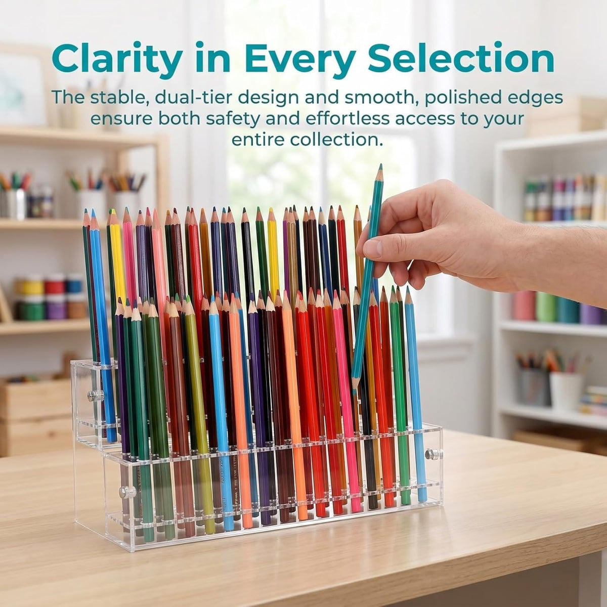 Cabilock Acrylic Pen Display Holder, 96 Slots Beadable Pens Display Stand, Pencil Art Brush Rack Organizer for Home Office School Desk