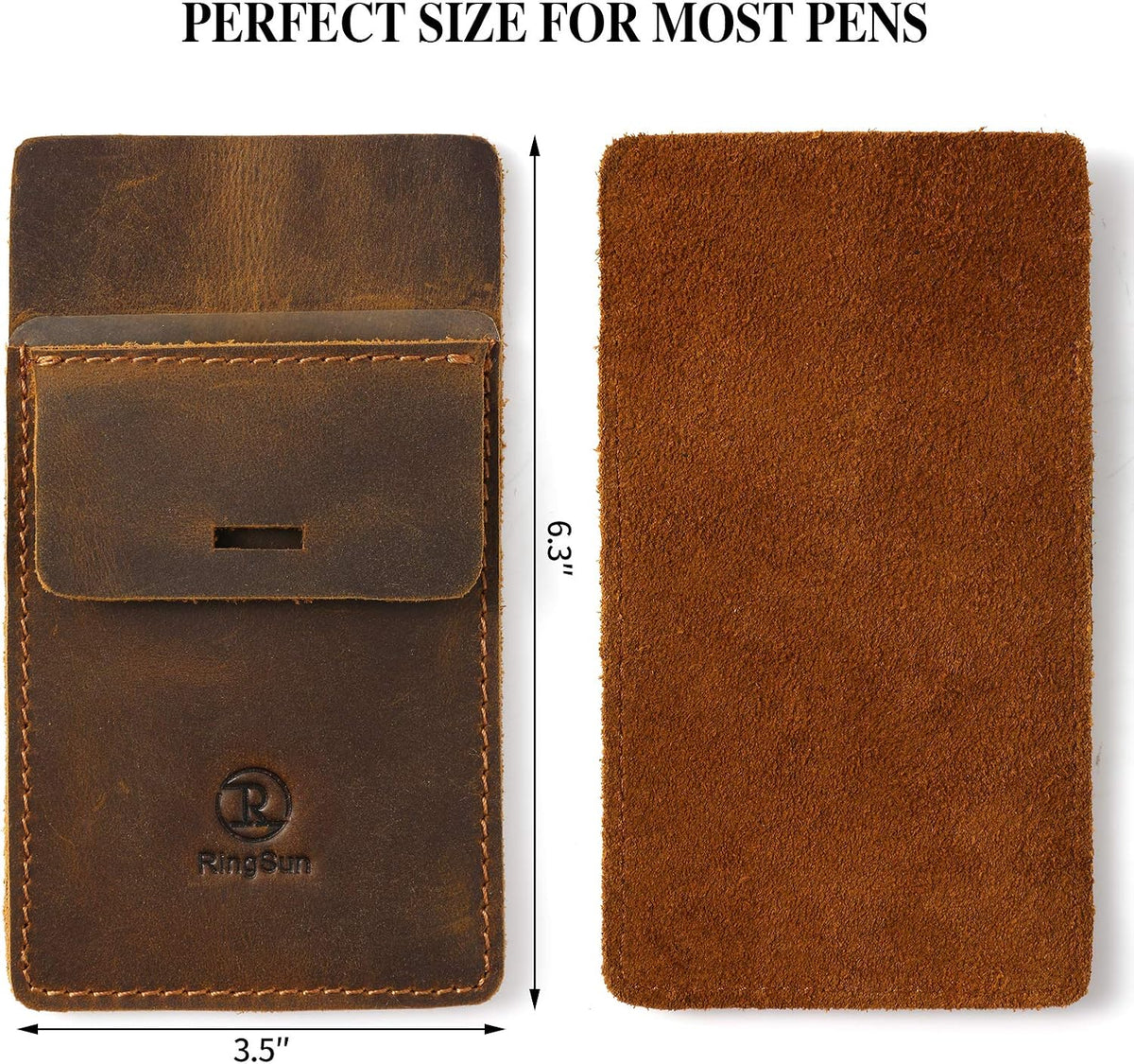 Ringsun Men's Pocket Protector - Full Grain Leather - Heavy Duty Pen Holder for Shirts, Lab Coats - Holds 6 Pens & Pointers & Cards