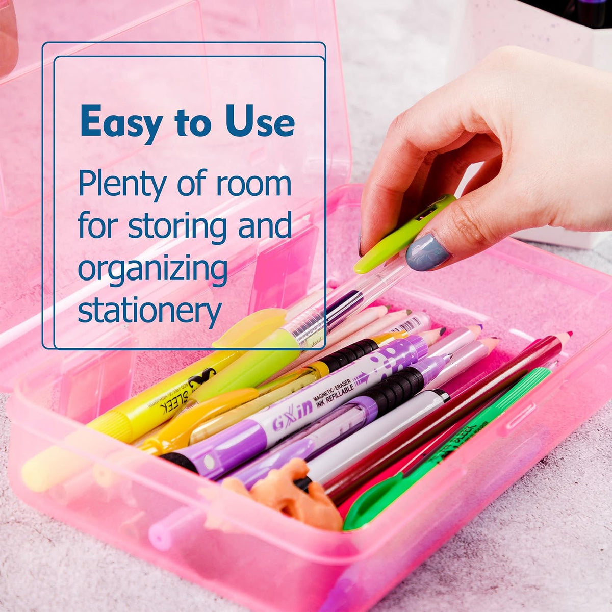 Mr. Pen- Plastic Pencil Case Box, 2 Pack, Large Crayon Marker Pen Organizer