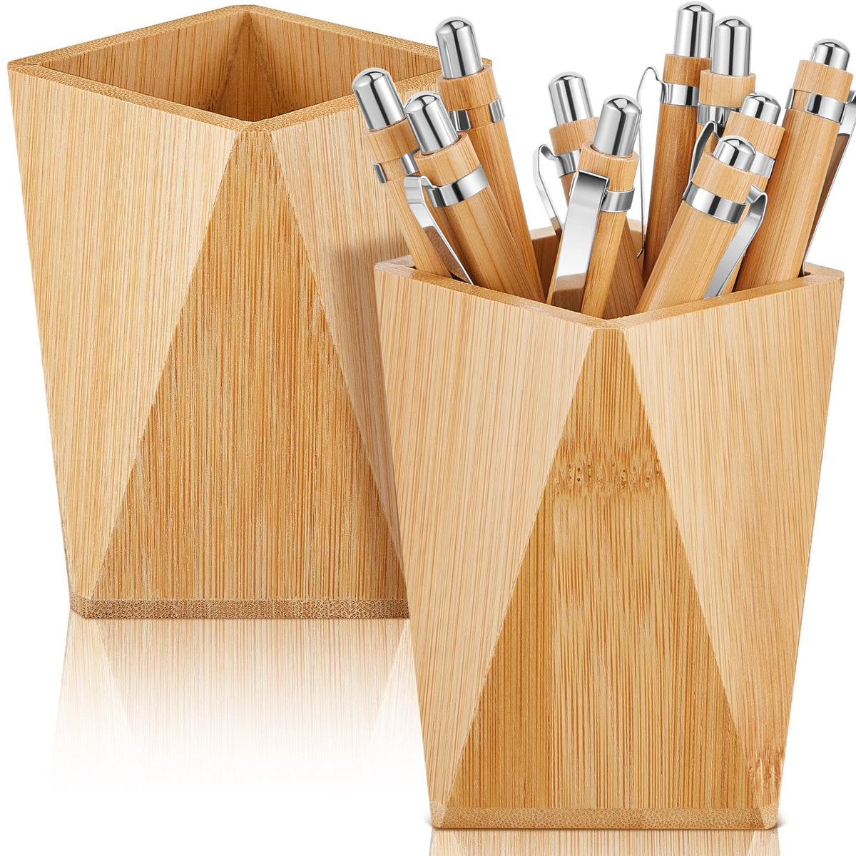 Henoyso 2 Pcs Wood Pen Holder for Desk Wooden Pencil Cups, Black Walnut