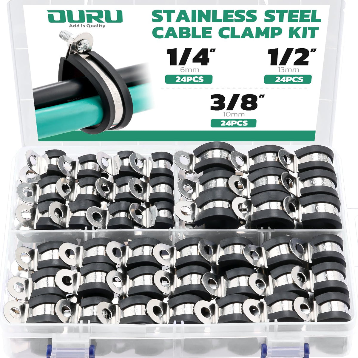 OURU 1-1/4 Inch Cable Clamps, Rubber Coated Insulated Clamps, 50pcs, 32mm