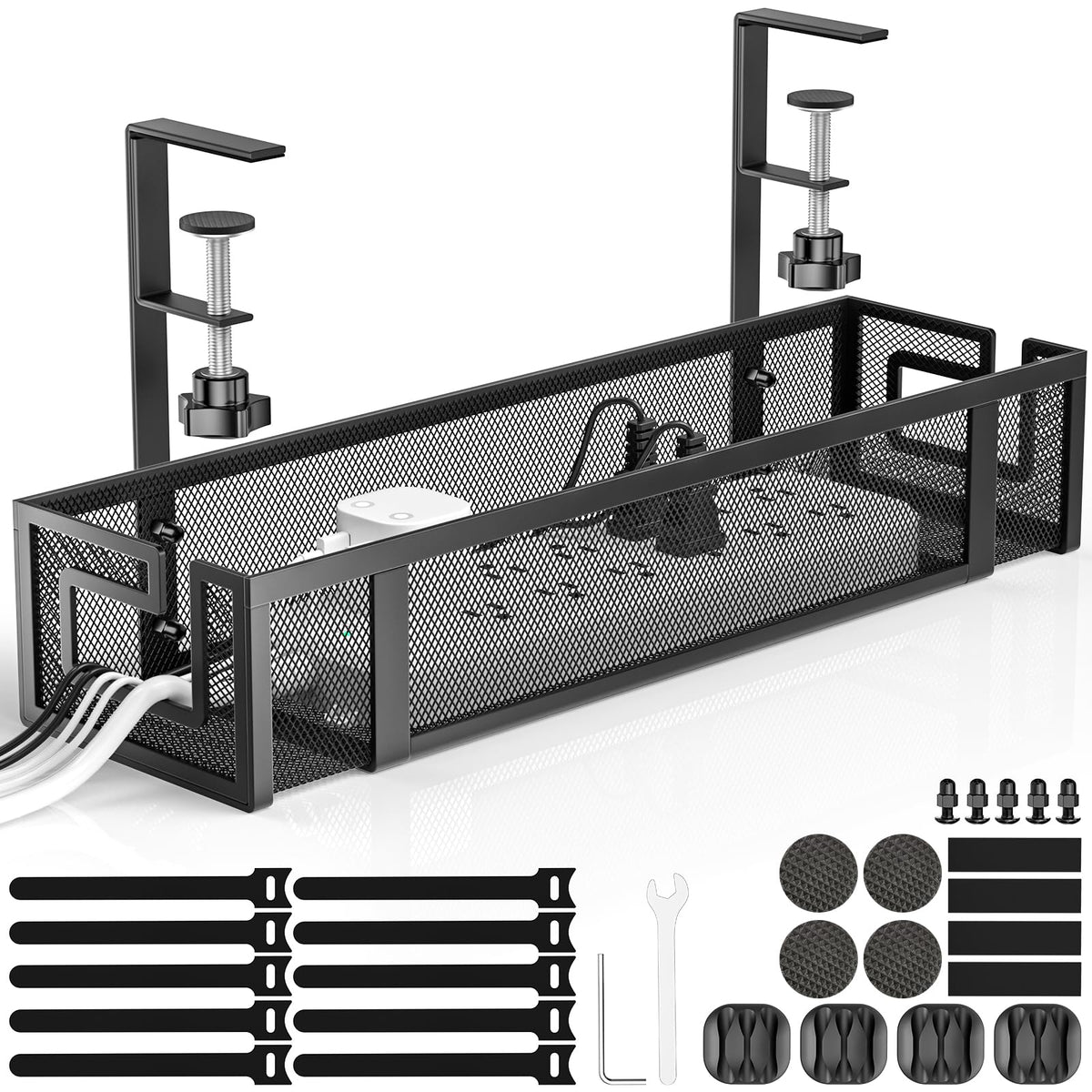 Under Desk Cable Management Tray, GZOKMOG 15.75" No Drill Cable Management,