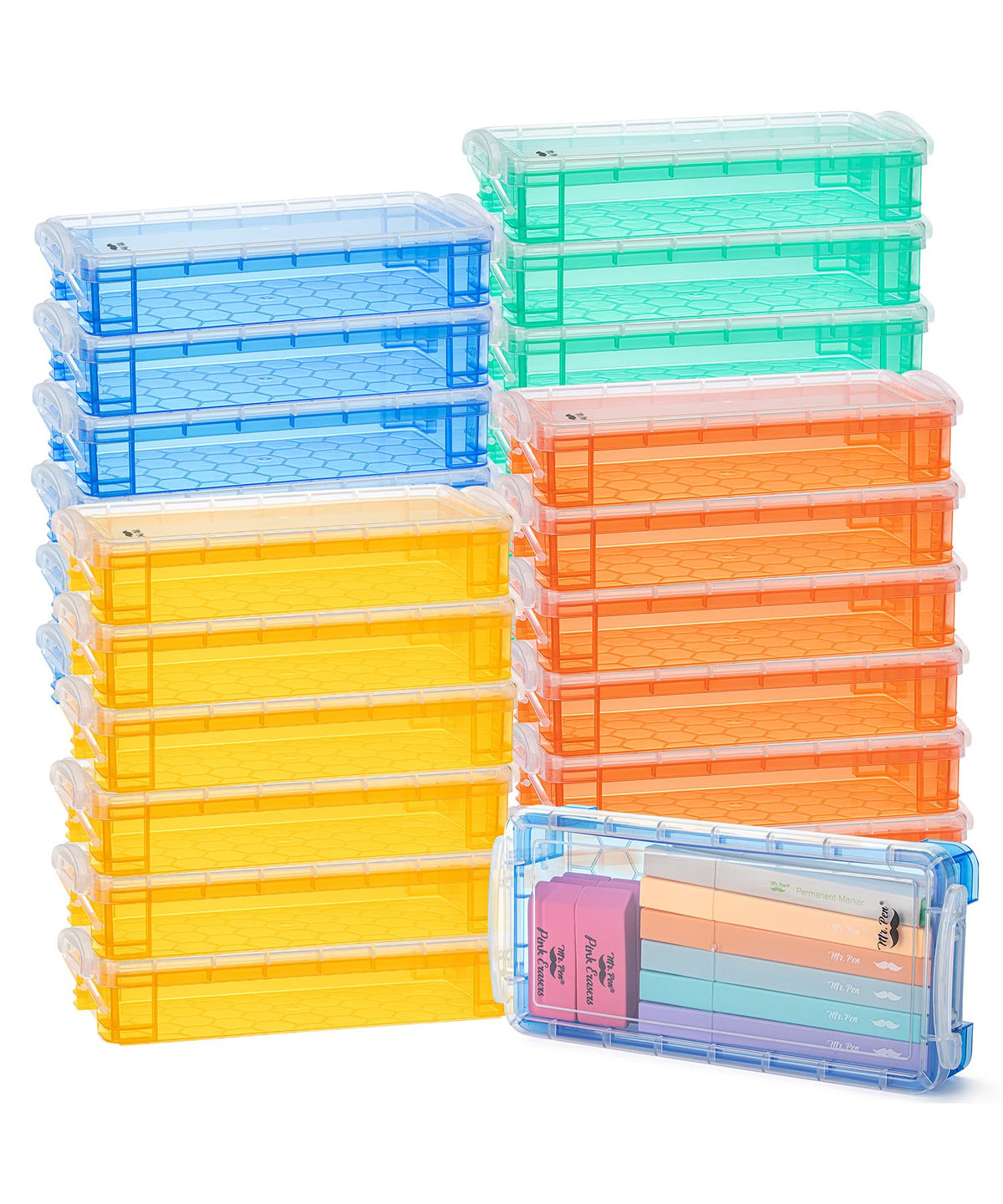 Mr. Pen- Plastic Pencil Case Box, 2 Pack, Large Crayon Marker Pen Organizer