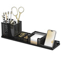 Pen Holder for Desk, 6-Piece Mesh Desk Organizer with Phone Holder, Black