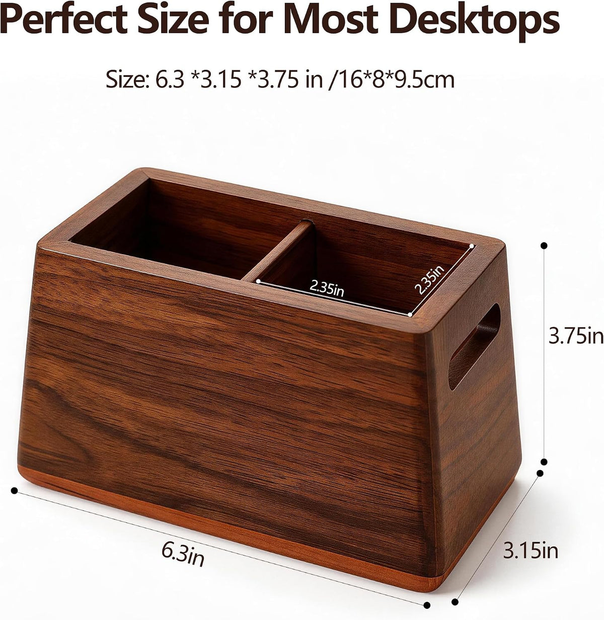 Solid Black Walnut Dual Slot wood Pen Holder for Desk