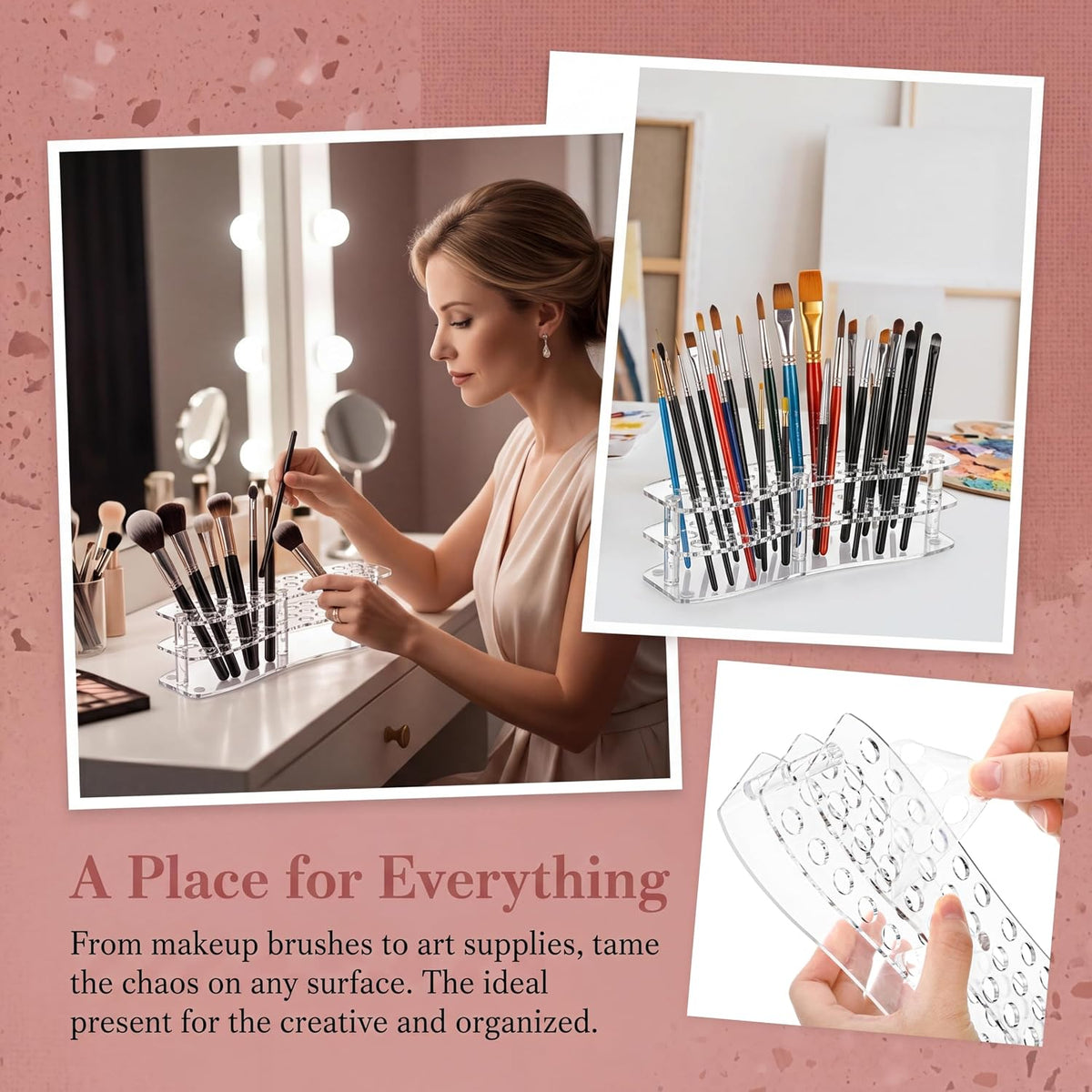 3 Pack Acrylic Pen Holder, 36-Slot Clear Pencil Display Stand, Eyebrow Pen Stands, Makeup Brush Rack Organizer, Art Brush Desk Stand Organizer for Home, Store, School Office Supplies