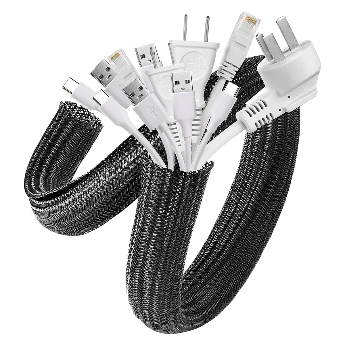 AGPTEK White Cable Management Sleeve, 2 Pack 5ft - 1.2 inch Cord Hider