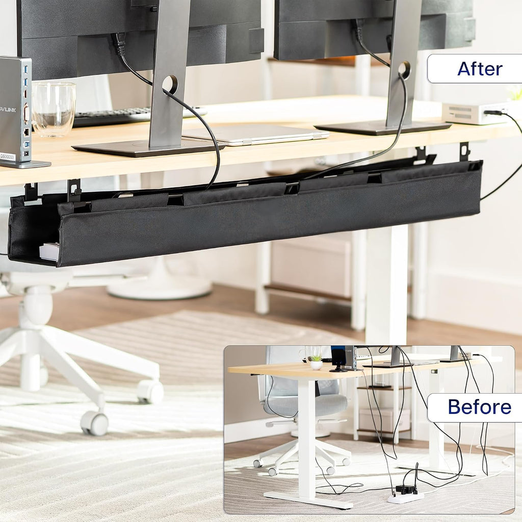 VIVO Black Screw-on 47 in Fabric Cable Management Tray, DESK-AC47F-S