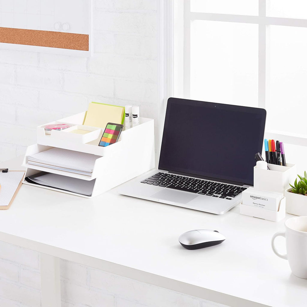 Amazon Basics Plastic Desk Organizer Pen Cup White
