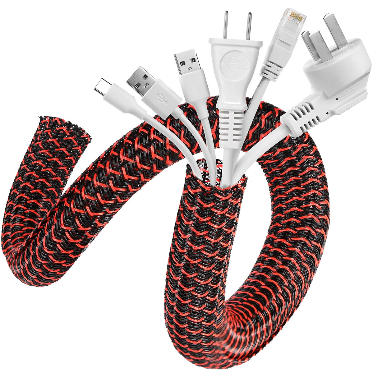 AGPTEK White Cable Management Sleeve, 2 Pack 5ft - 1.2 inch Cord Hider
