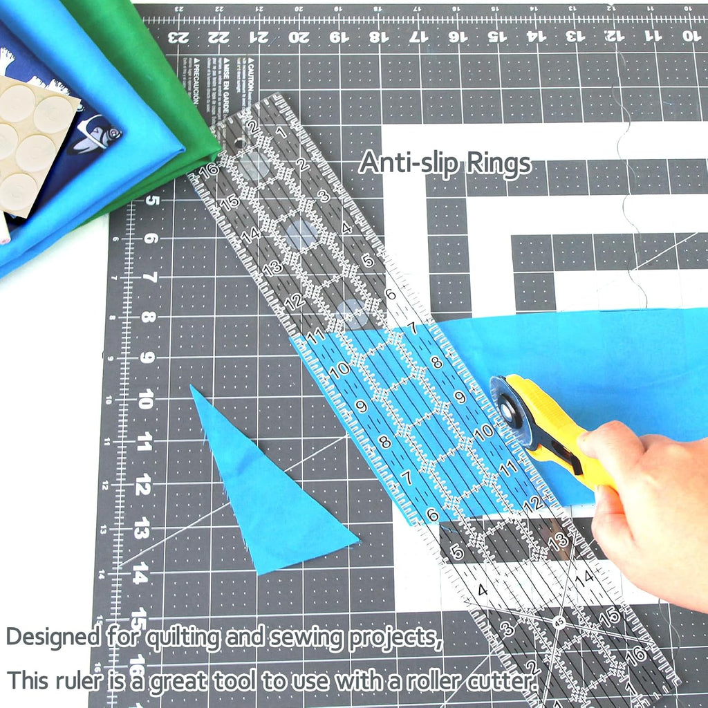 Acrylic Quilters Ruler,Sewing Ruler,3-Inch by 17-Inch, Non Slip Rings 15 Pieces for Quilting and Sewing (Clear)