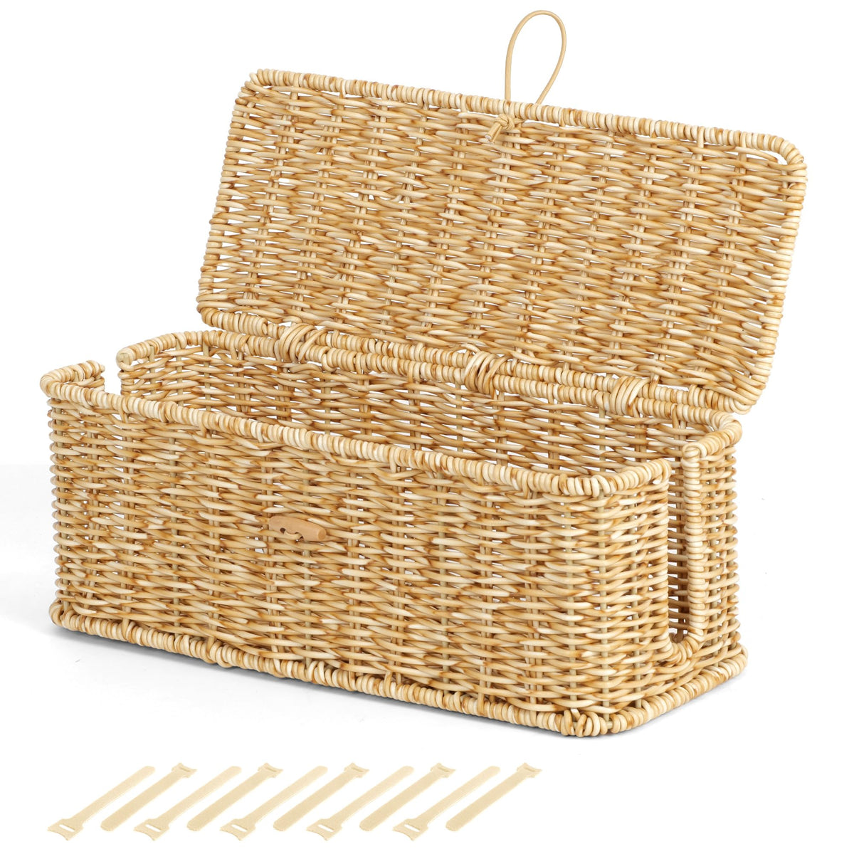 Cable Management Box, Cord Organizer with Lid & Cable Ties - Brown, L
