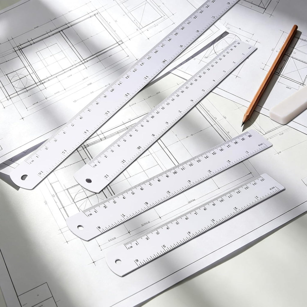 Unjoo Stainless Steel Ruler 4-Pack, 6", 8", 12",16" (15cm,20cm,30cm,40cm)