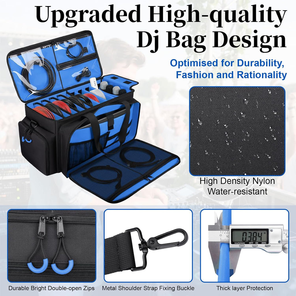 Large Dj Cable Bag with Detachable Dividers, Bottom Pad