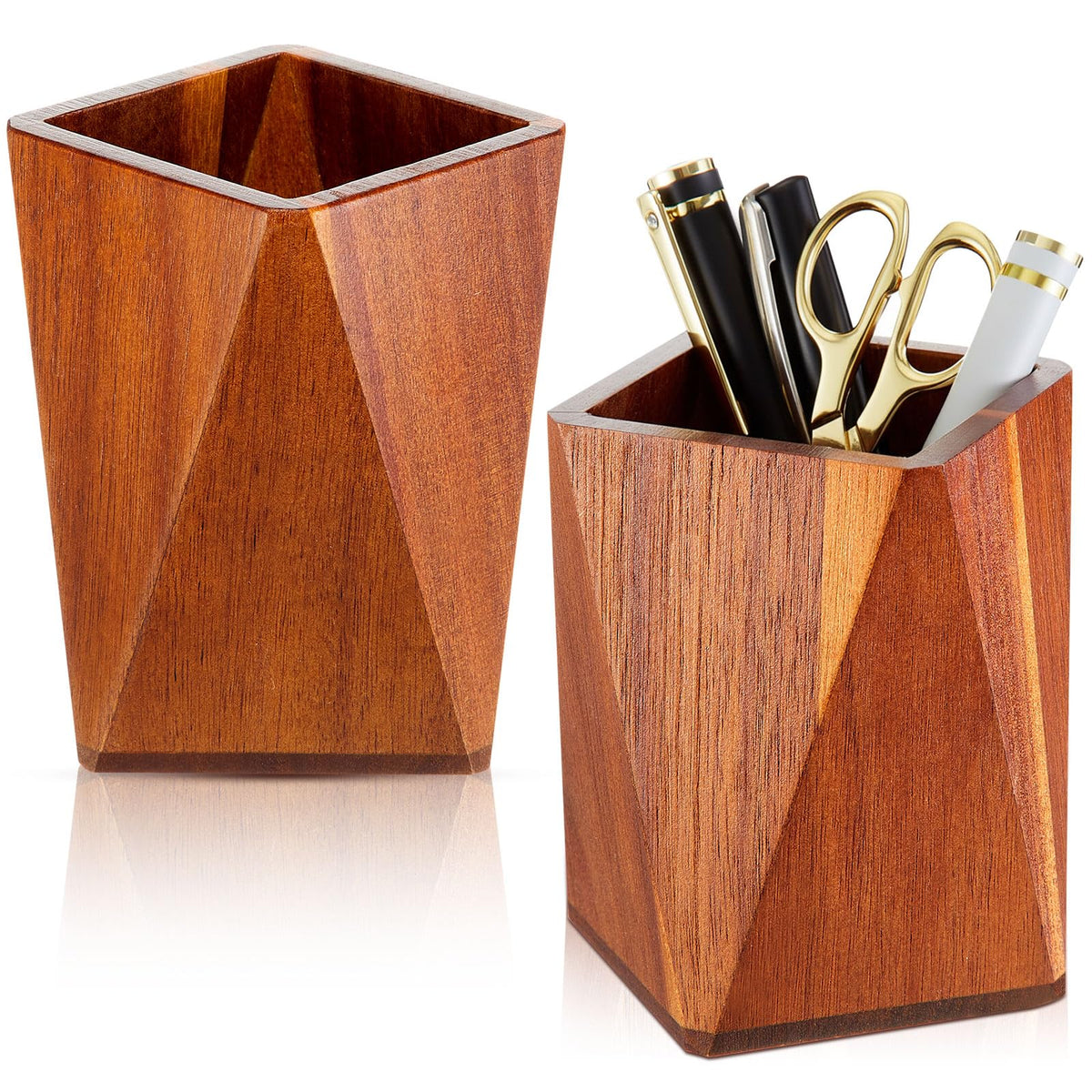 Henoyso 2 Pcs Wood Pen Holder for Desk Wooden Pencil Cups, Black Walnut