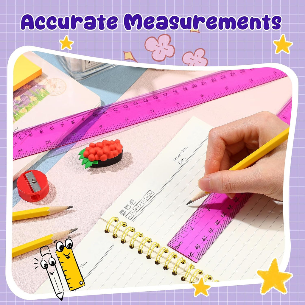 EBOOT 2 Pack Plastic Ruler Straight Clear Measuring Tool, Purple, 12 Inch