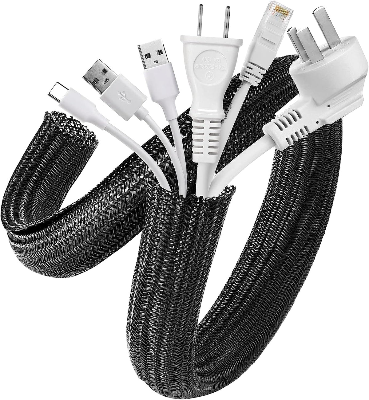 AGPTEK White Cable Management Sleeve, 2 Pack 5ft - 1.2 inch Cord Hider