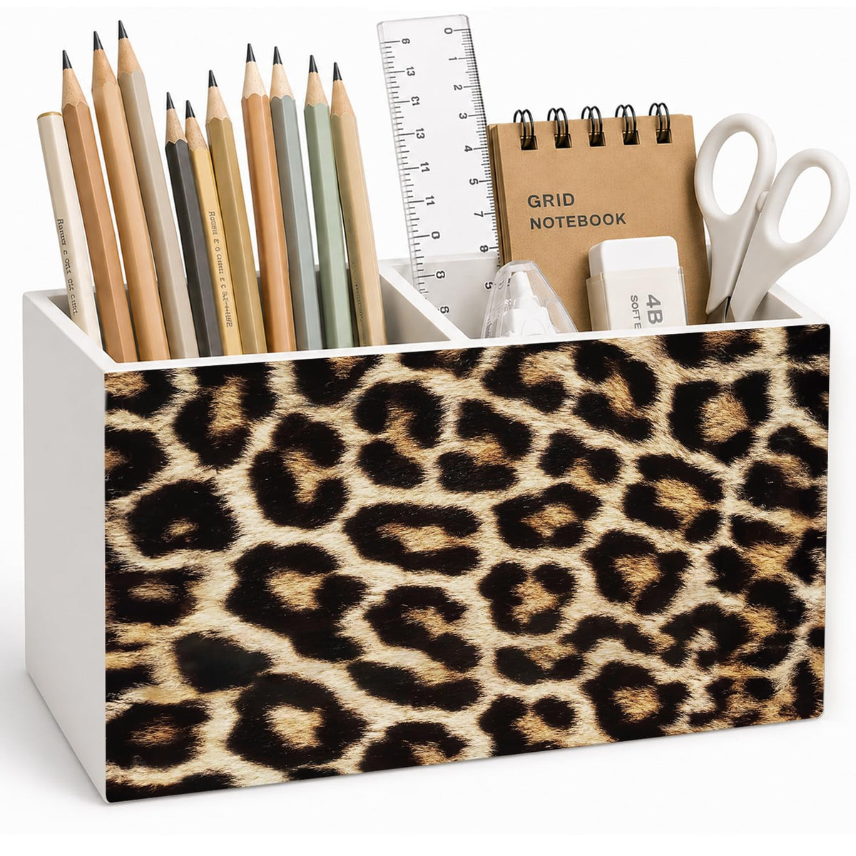 Lacama Spring Tulip Floral Pen Pencil Holder for Desk, Tulip Flower Botanical Sage Green Floral Pretty Cottagecore Pencil Holders Wooden Box Organizer for Home Office Bedroom Desk Tabletop