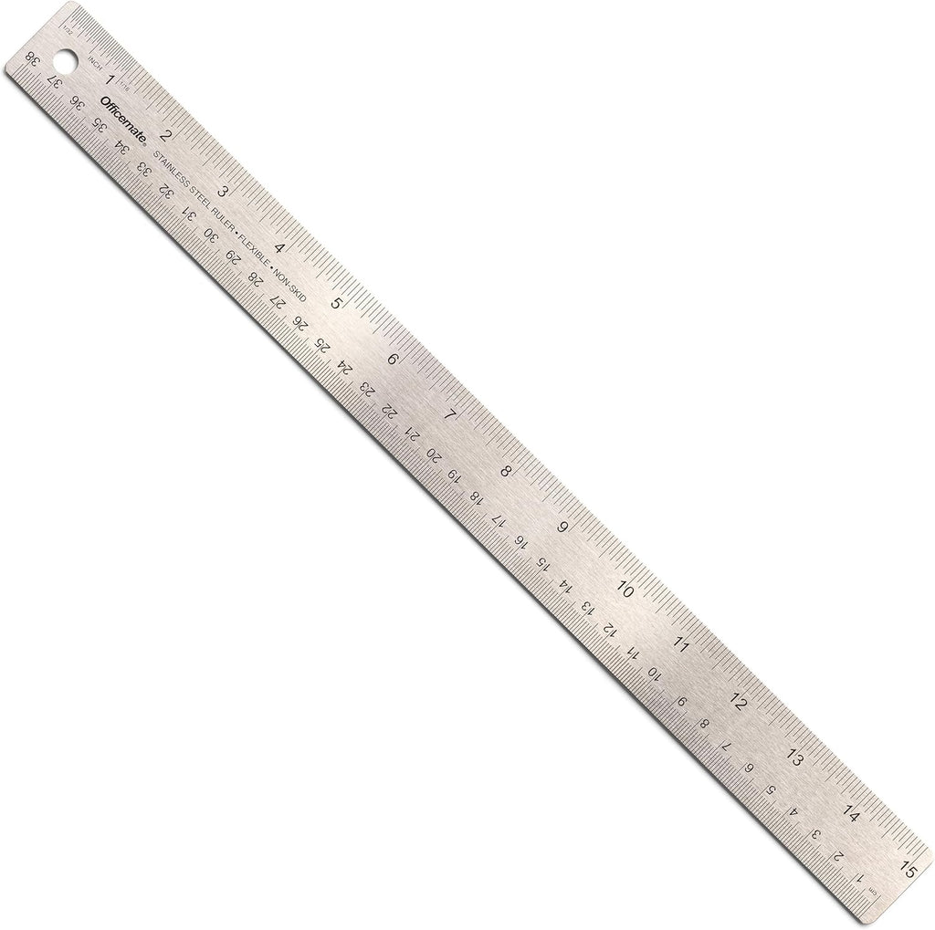 Officemate 15-Inch Flexible Stainless Steel Ruler, Metal Straight Edge Ruler with Cork Backing, 1/16 Inch and Metric Scale Markings, Tool for School, Office, Drafting, Crafts and Precision Cuts