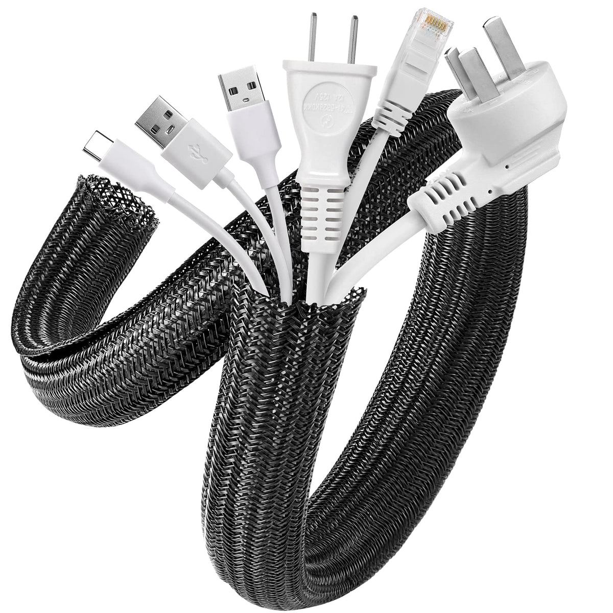 AGPTEK White Cable Management Sleeve, 2 Pack 5ft - 1.2 inch Cord Hider