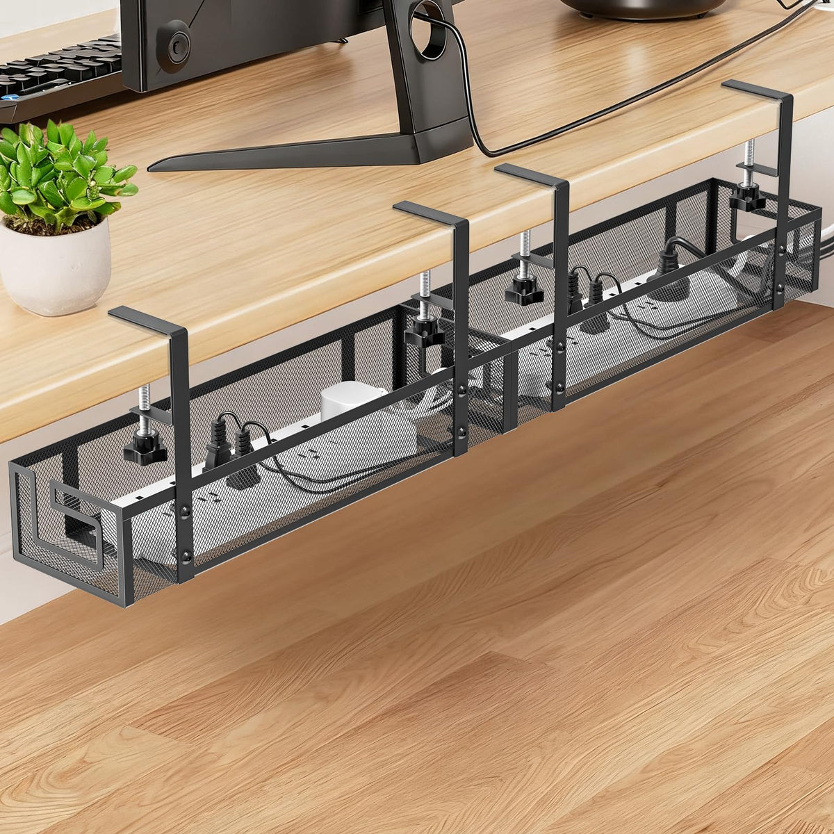 Under Desk Cable Management Tray, GZOKMOG 15.75" No Drill Cable Management,