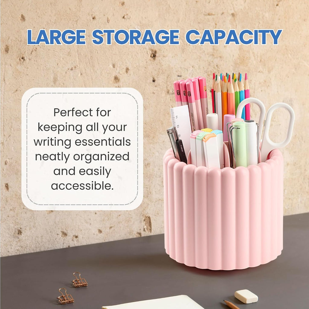 Desk Organizer, 360° Rotating Pen Holder for Desk, Pencil Cup with 7 Compartments Storage Box Caddy for Kids, Office, School, Home (Pink)