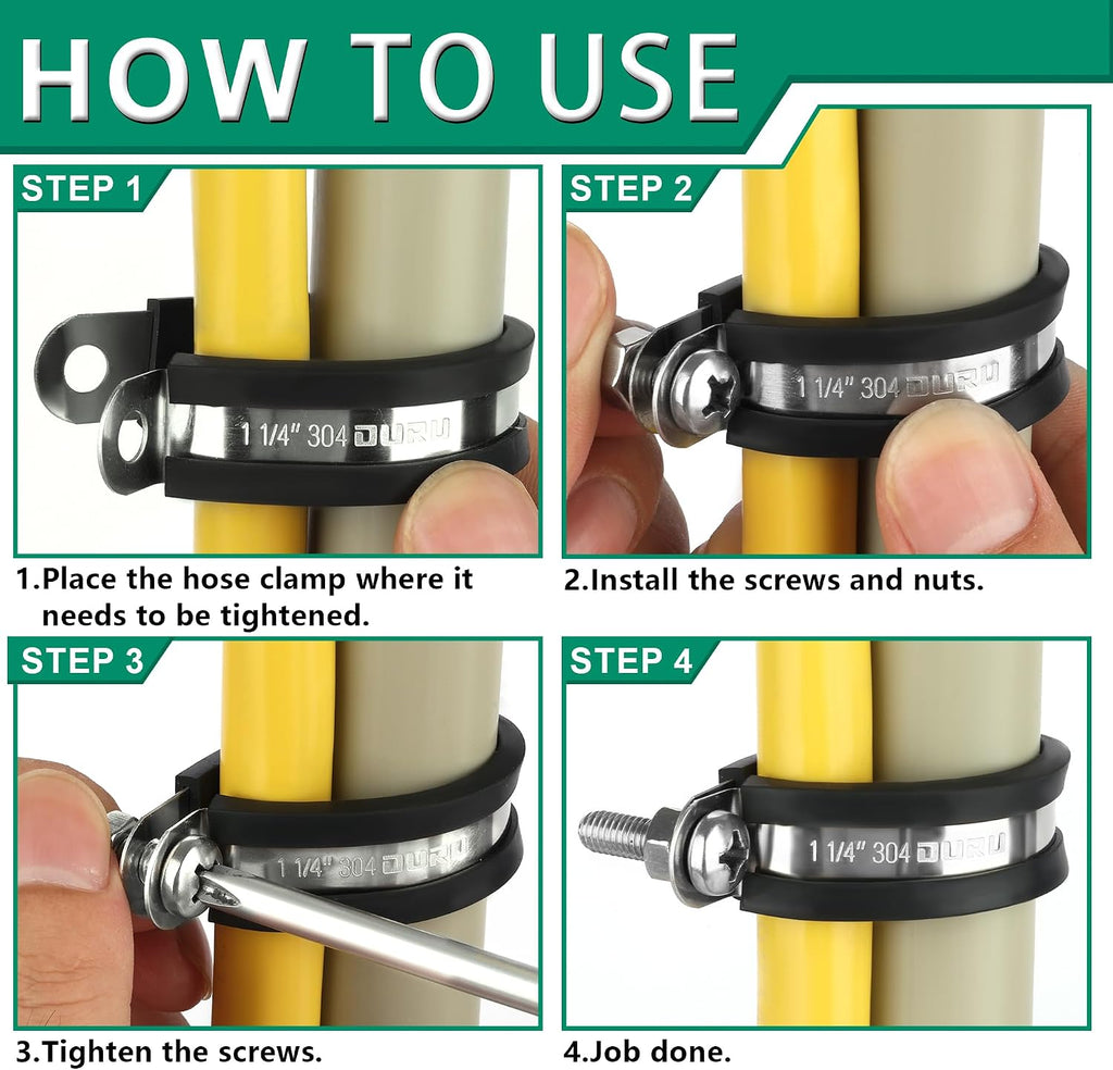 OURU 1-1/4 Inch Cable Clamps, Rubber Coated Insulated Clamps, 50pcs, 32mm