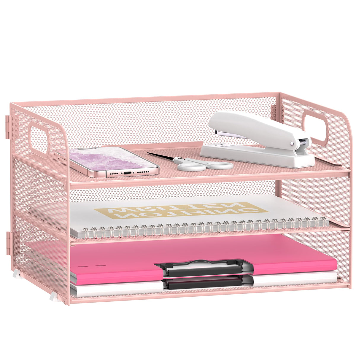 DALTACK 3 Tier Desk Organizer with Pen Holders and Paper Trays, Black