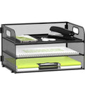 DALTACK 3 Tier Desk Organizer with Pen Holders and Paper Trays, Black