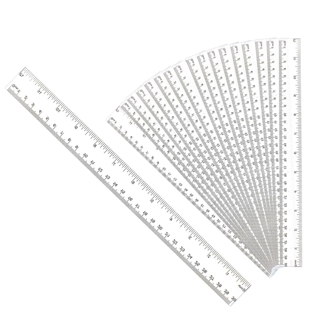 30PCS Clear Ruler Plastic Rulers 12 Inch, with Inches and Metric for School Classroom, Home, or Office (Clear)