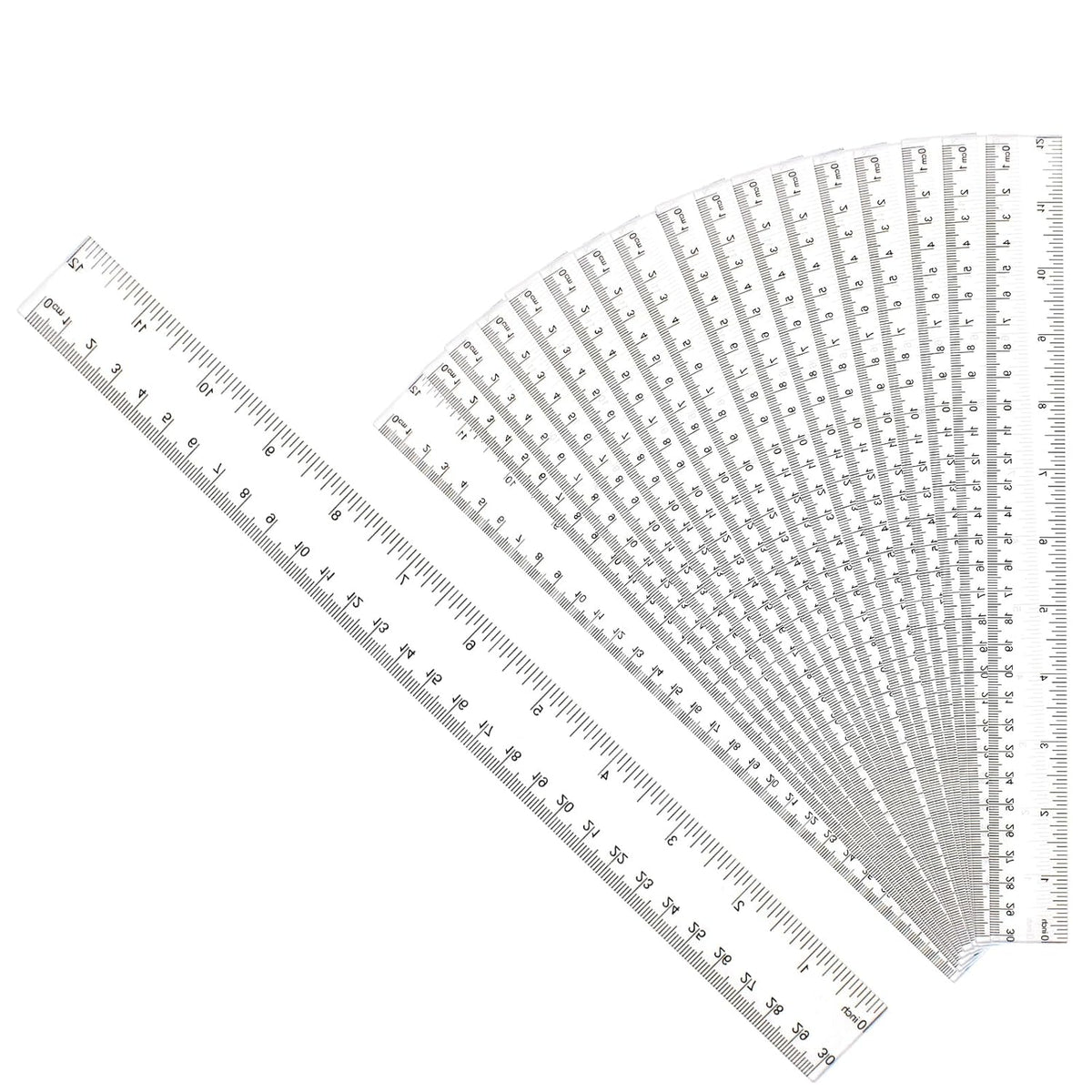 30PCS Clear Ruler Plastic Rulers 12 Inch, with Inches and Metric for School Classroom, Home, or Office (Clear)