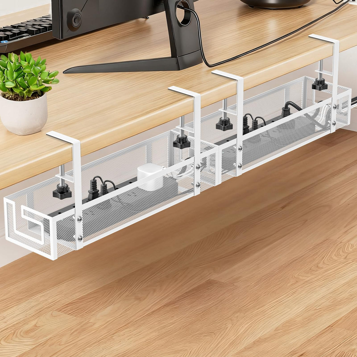 Under Desk Cable Management Tray, GZOKMOG 15.75" No Drill Cable Management,