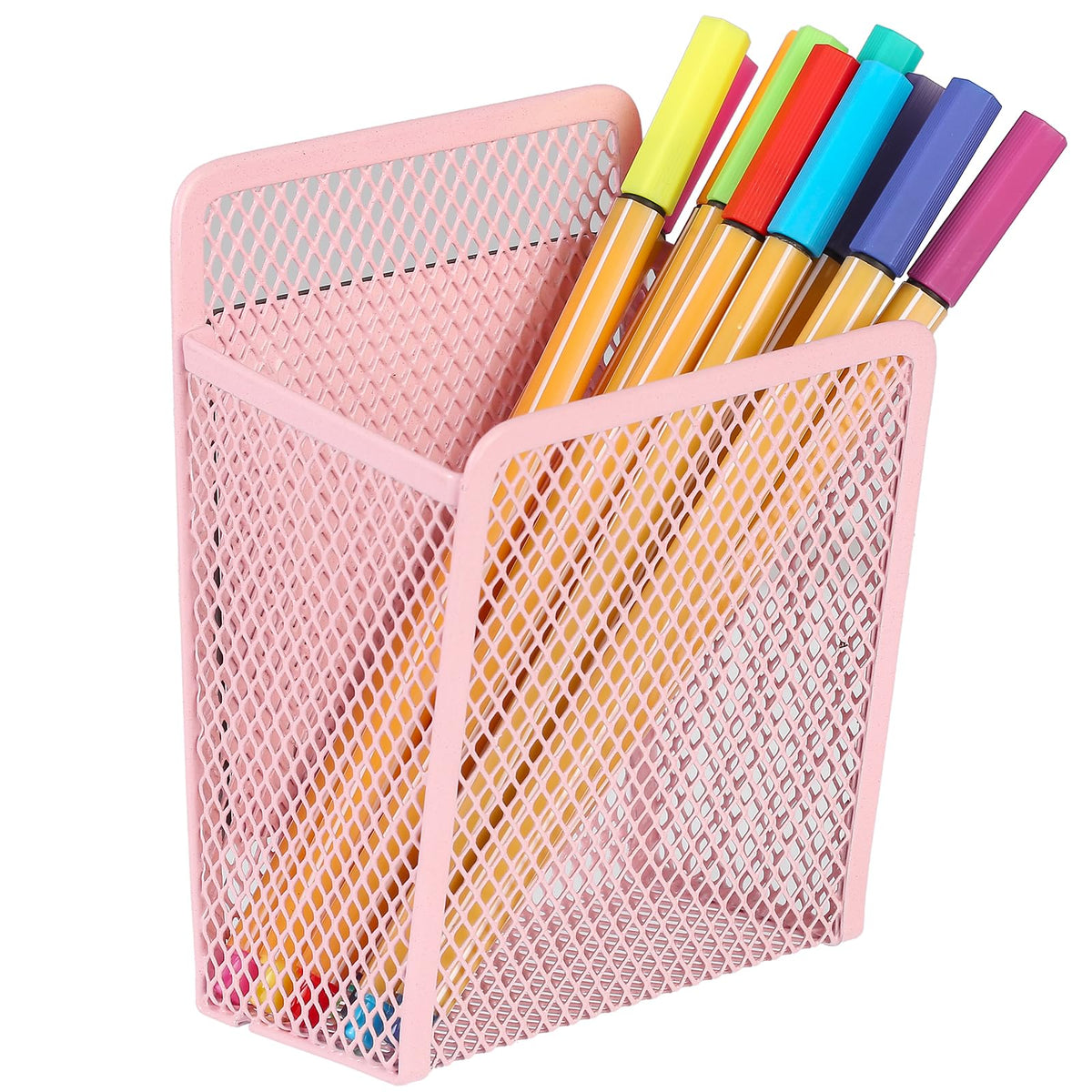 Magnetic Pen Holder, Mesh Metal Strong Magnet Dry Erase Marker Holder Pencil Organizer Small Items Basket for Refrigerator, Whiteboard, Locker Accessories-Pink, Pack of 1, Blush, New-Z008