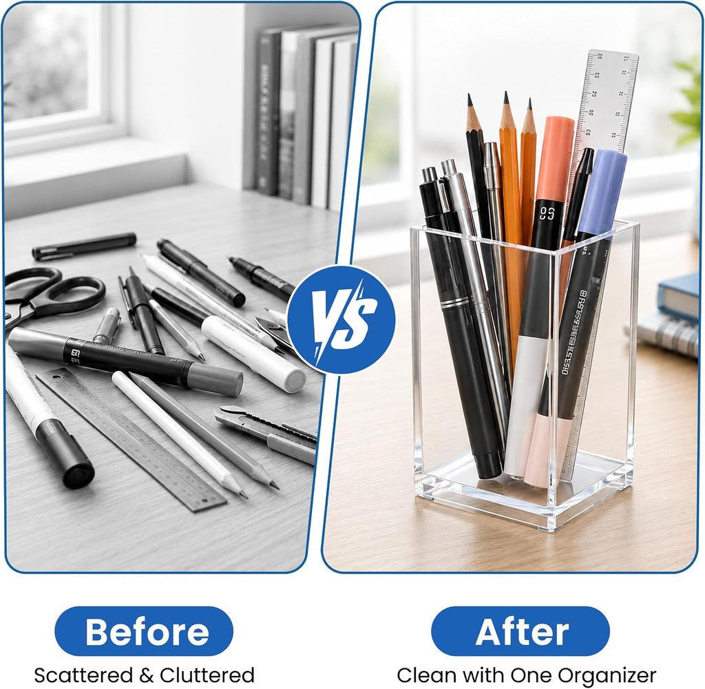 Acrylic Pencil Pen Holder Cup, Clear, 3 Pack | Storage Organizer for School Stationery, Office Desk Accessories, Cosmetic