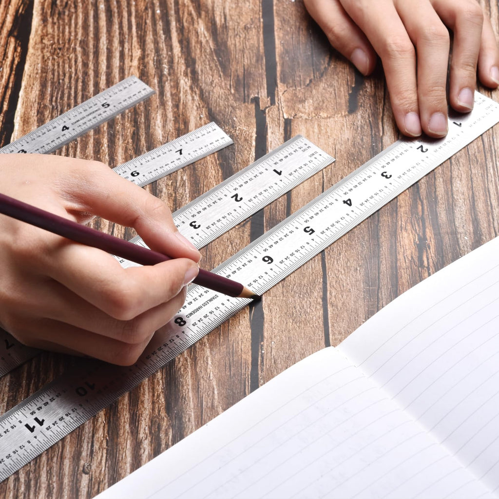 6 Inch Machinist Ruler, 4-Pack Stainless Steel Precision Scale Ruler with Inch/Metric Etched Markings, Dual Side Measuring Rule for Engineers, Drafting, Woodworking