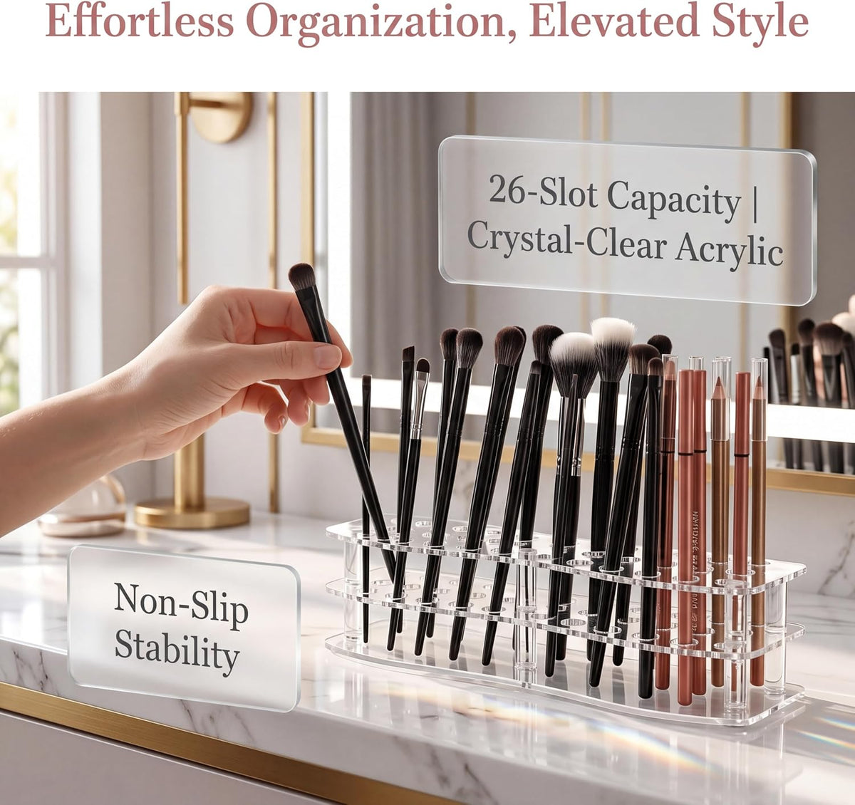 3 Pack Acrylic Pen Holder, 36-Slot Clear Pencil Display Stand, Eyebrow Pen Stands, Makeup Brush Rack Organizer, Art Brush Desk Stand Organizer for Home, Store, School Office Supplies