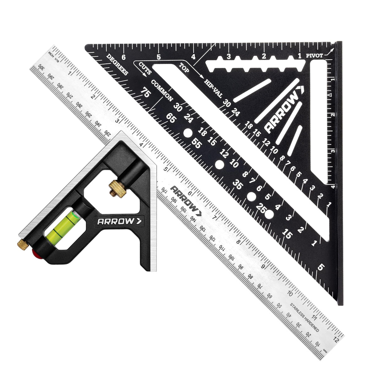Arrow Combination Square, 12-Inch Combo Square with Bubble Level