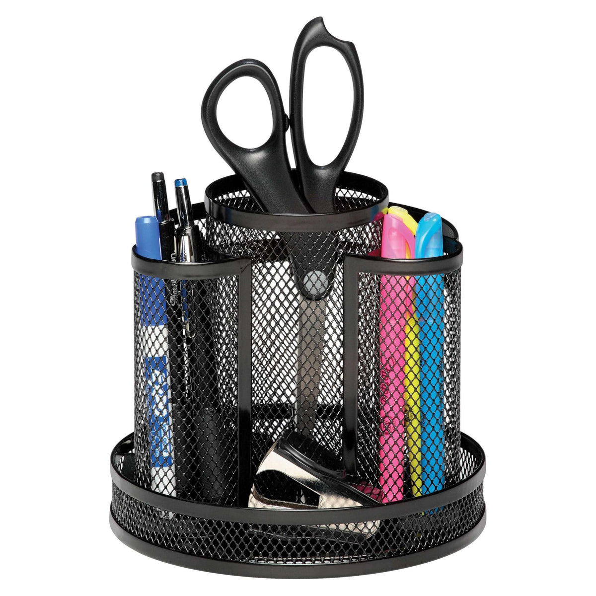 Rolodex Desk Organizer, Rotating Office Supply Caddy, Mesh Black (6.5" x 6.5" x 6.25") - Spinning Pencil Holder, Teacher Essentials