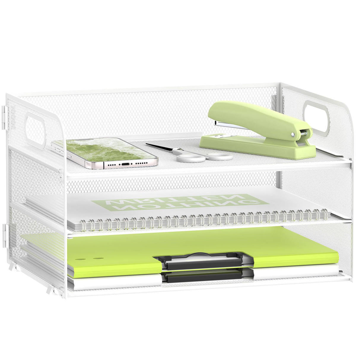 DALTACK 3 Tier Desk Organizer with Pen Holders and Paper Trays, Black