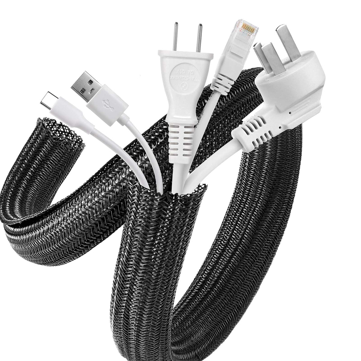 AGPTEK White Cable Management Sleeve, 2 Pack 5ft - 1.2 inch Cord Hider