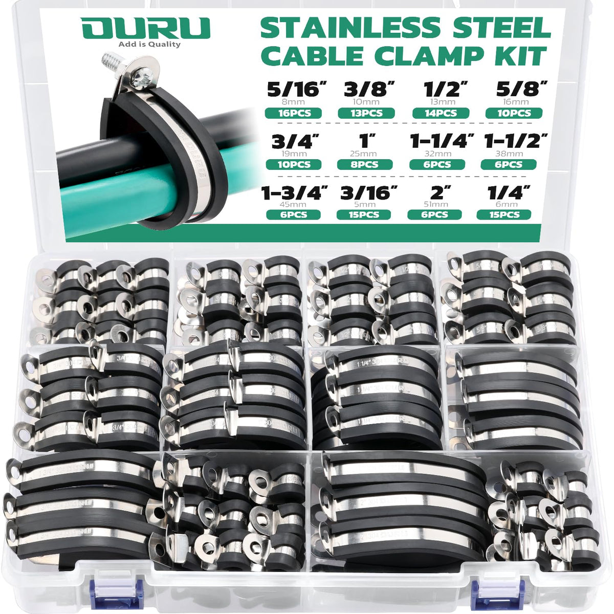 OURU 1-1/4 Inch Cable Clamps, Rubber Coated Insulated Clamps, 50pcs, 32mm