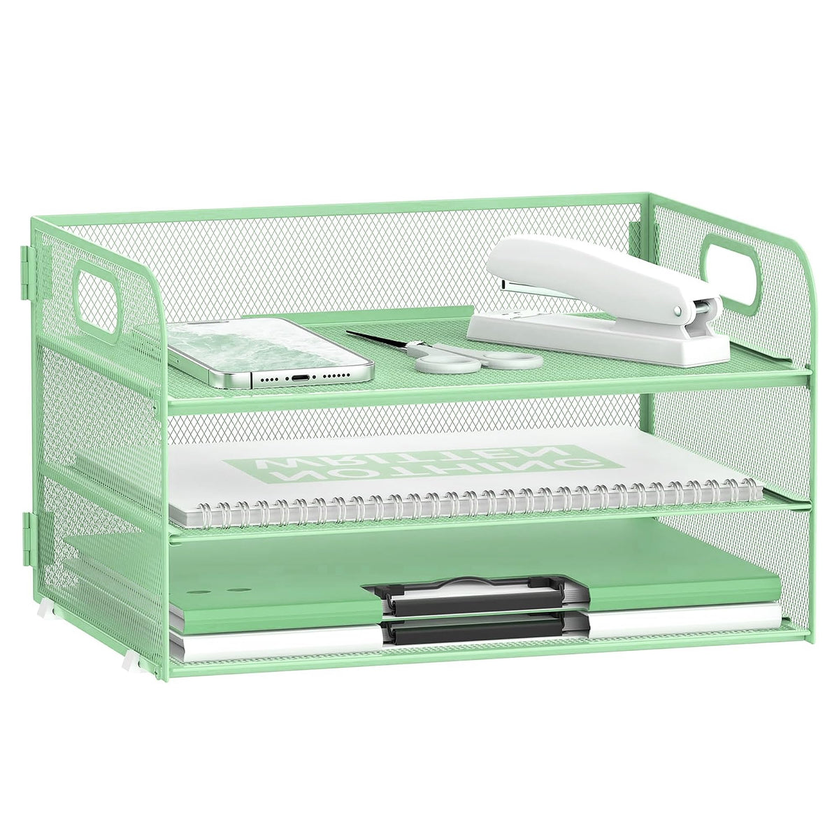DALTACK 3 Tier Desk Organizer with Pen Holders and Paper Trays, Black