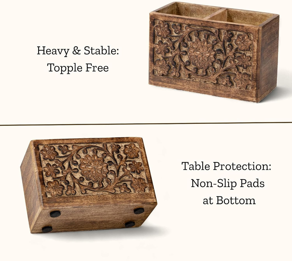 Mie Creations 2 Slot Rustic Pen Holder, Wooden Office Organizer 6''